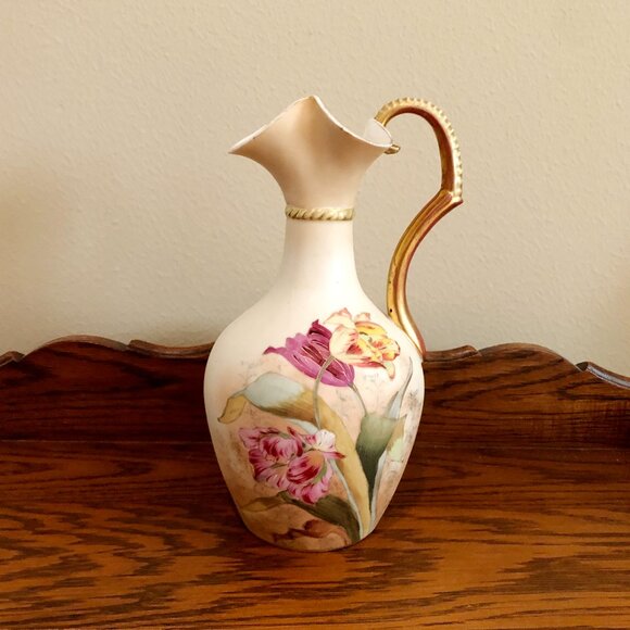 Antique Robert Hanke Austrian Porcelain Vase With Hand Painted Tulips